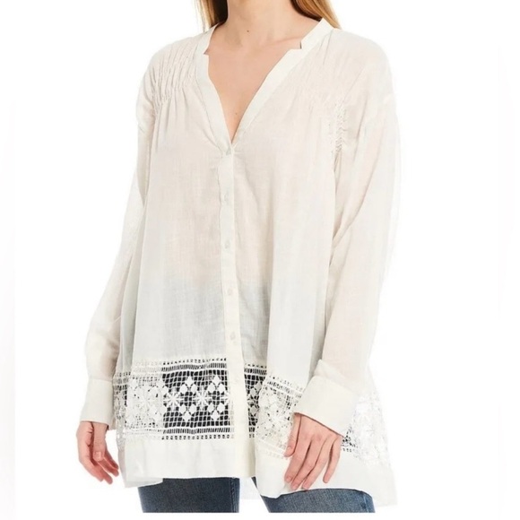 Free People Tops - FREE PEOPLE | green gardens tunic white Lace Detail medium